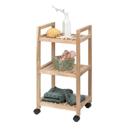 3-TIER SHELVING UNIT WITH WHEELS - ACINA RANGE - ACACIA WOOD