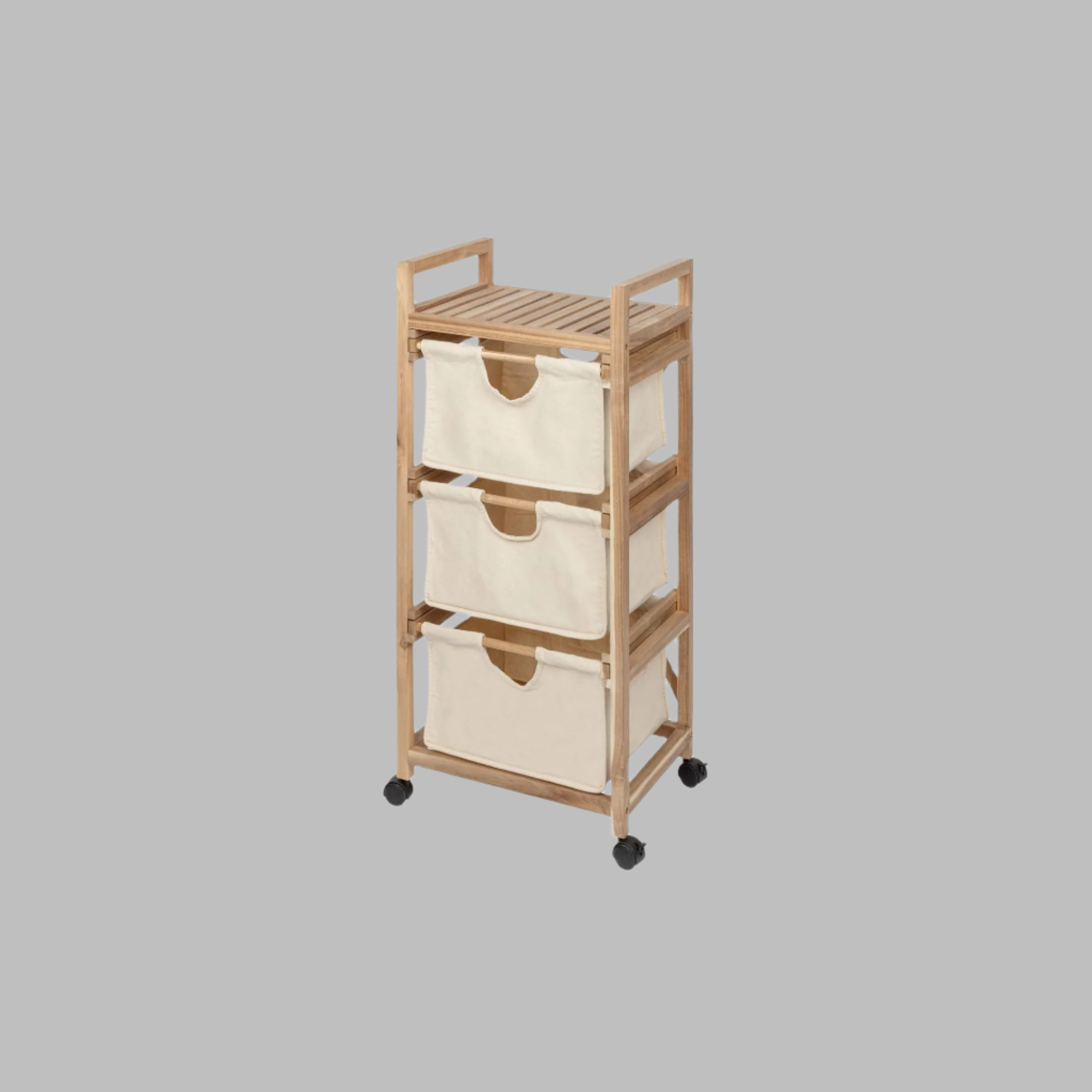 Laundry Trolley - 3 Drawers - Acina - Acacia Wood