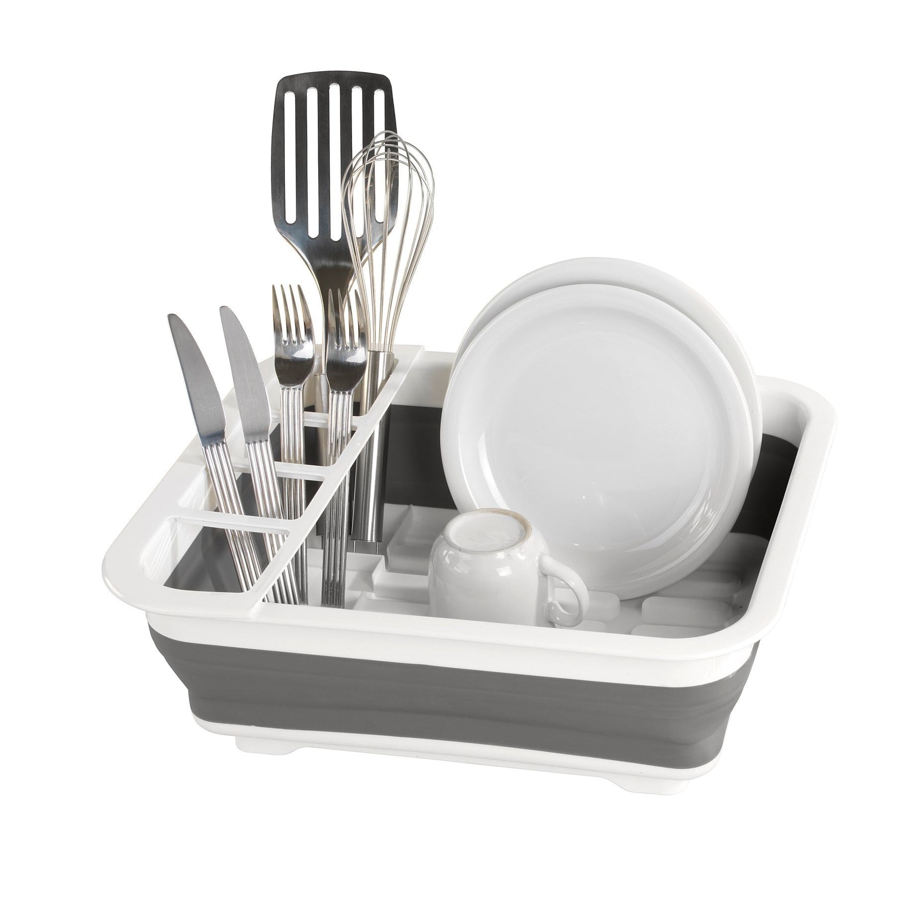 Dish Rack Foldable Silicone - 36X13X31 - White/Grey