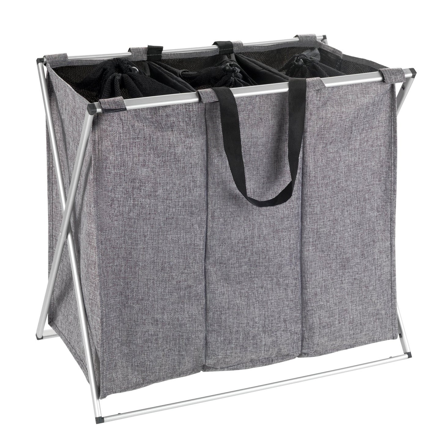 LAUNDRY BASKET 130L - 3 X 43L SECTION - ALUMINIUM FRAME - TRIO - GREY