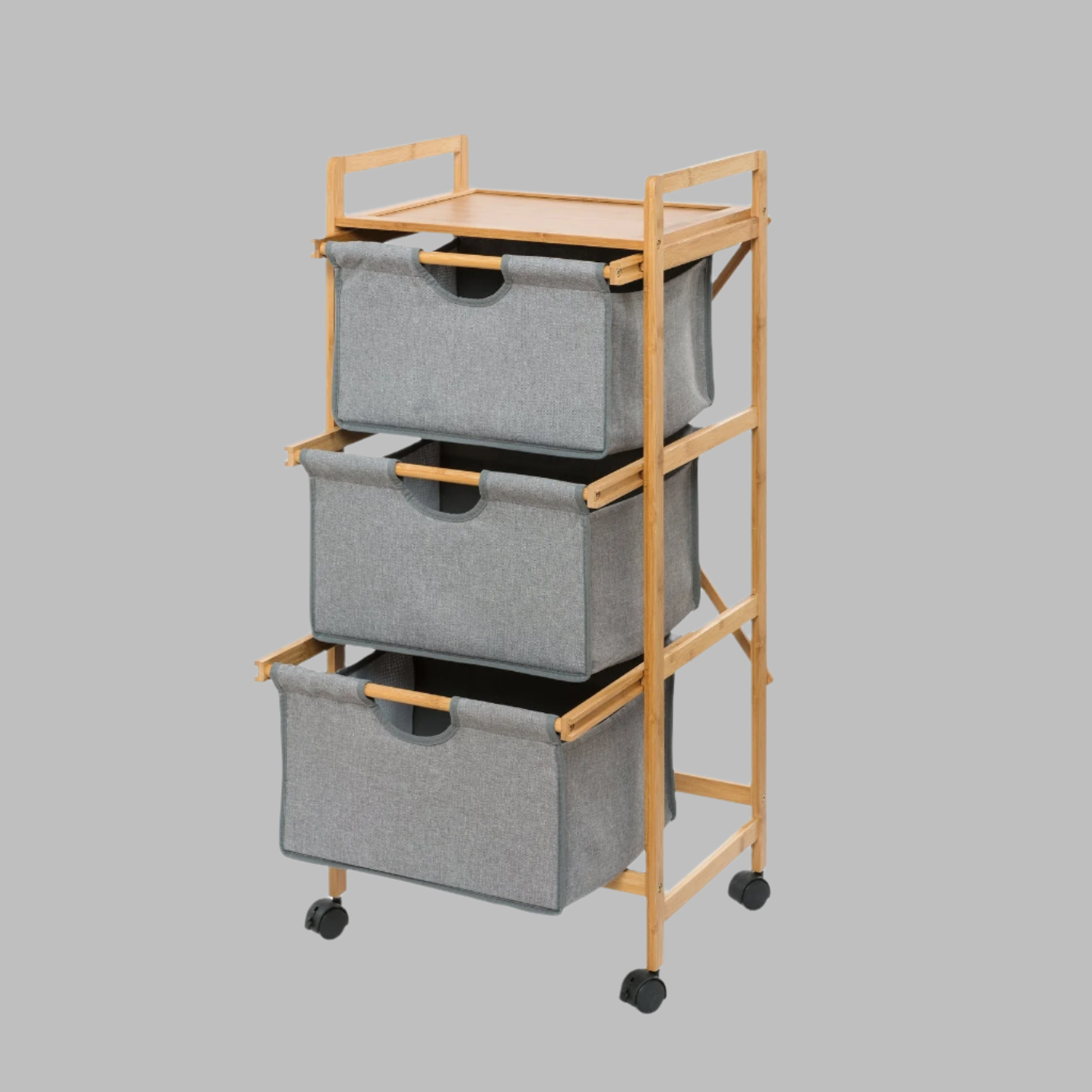 Laundry Trolley - 3 Drawer - Bahari - Bamboo Grey