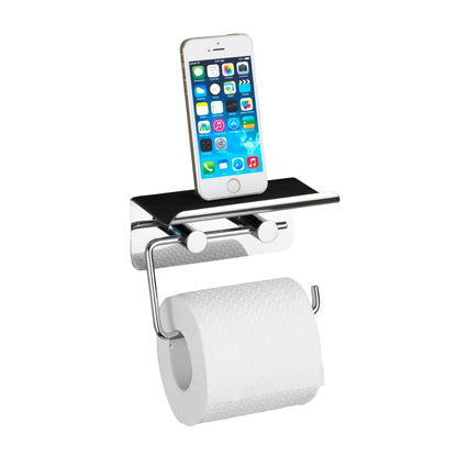 TOILET PAPER HOLDER WITH SHELF - STAINLESS STEEL