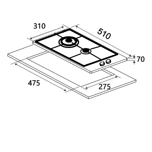 30cm 2-Burner Gas Hob - Glass Top