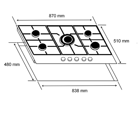 90cm 5-Burner Gas Hob - Glass Top