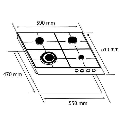 60cm 4-Burner Gas Hob - Glass Top