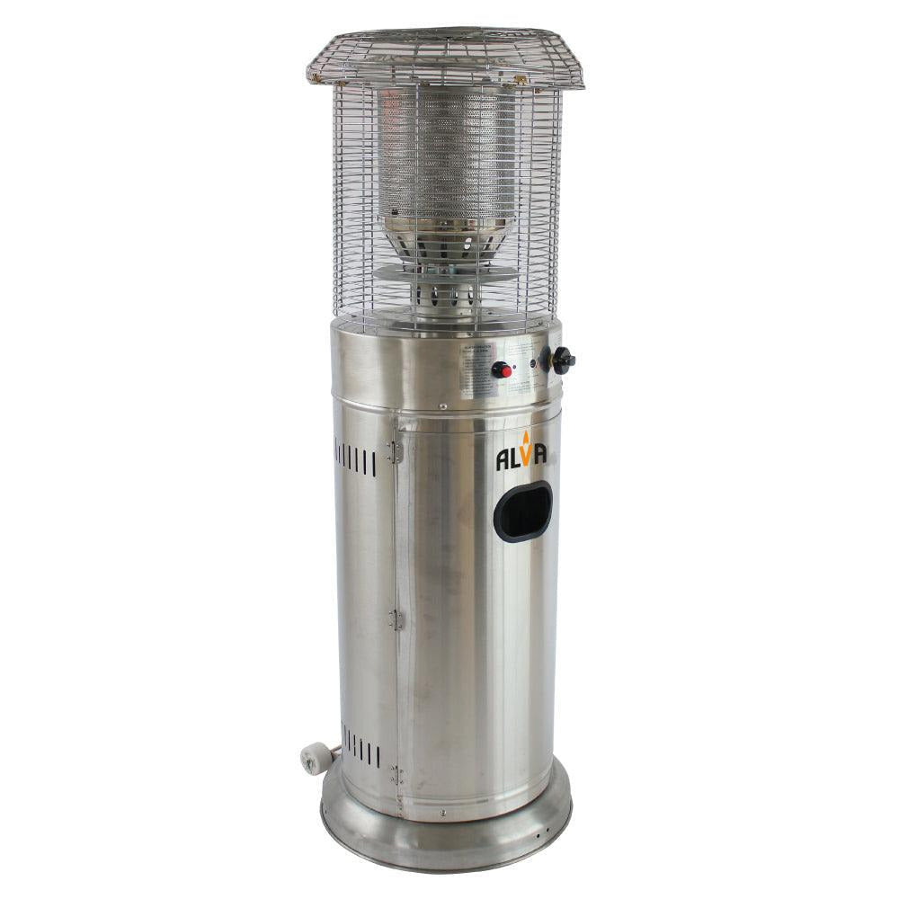 ALVA - SHORT STAND GAS PATIO HEATER – 1.35M TALL - STAINLESS STEEL