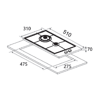 30cm 2-Burner Gas Hob - Stainless Steel