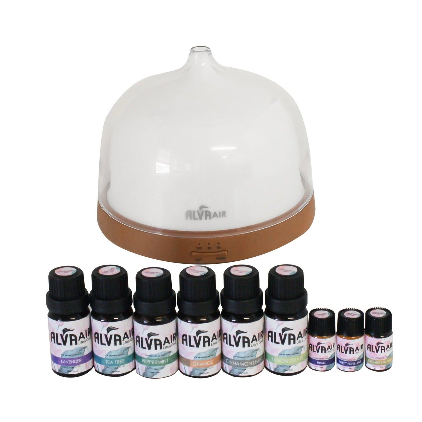 DIFFUSER FOR AROMATHERAPY ESSENTIAL OILS & 9PC OILS VALUE BUNDLE