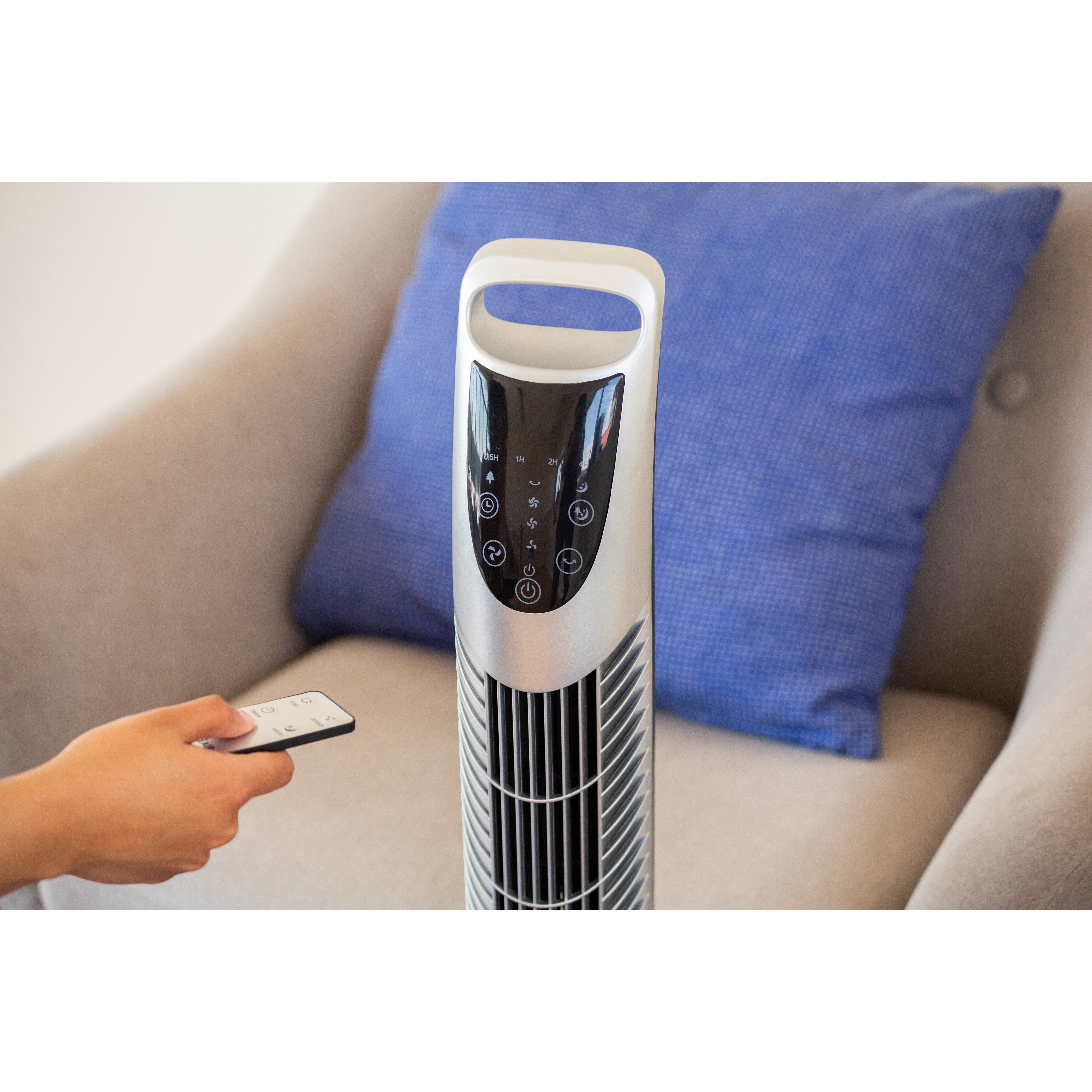92cm Plastic Tower Fan (Silver) With Remote