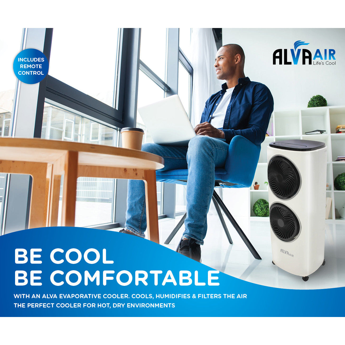 TWIN FAN EVAPORATIVE AIR COOLER WITH REMOTE CONTROL