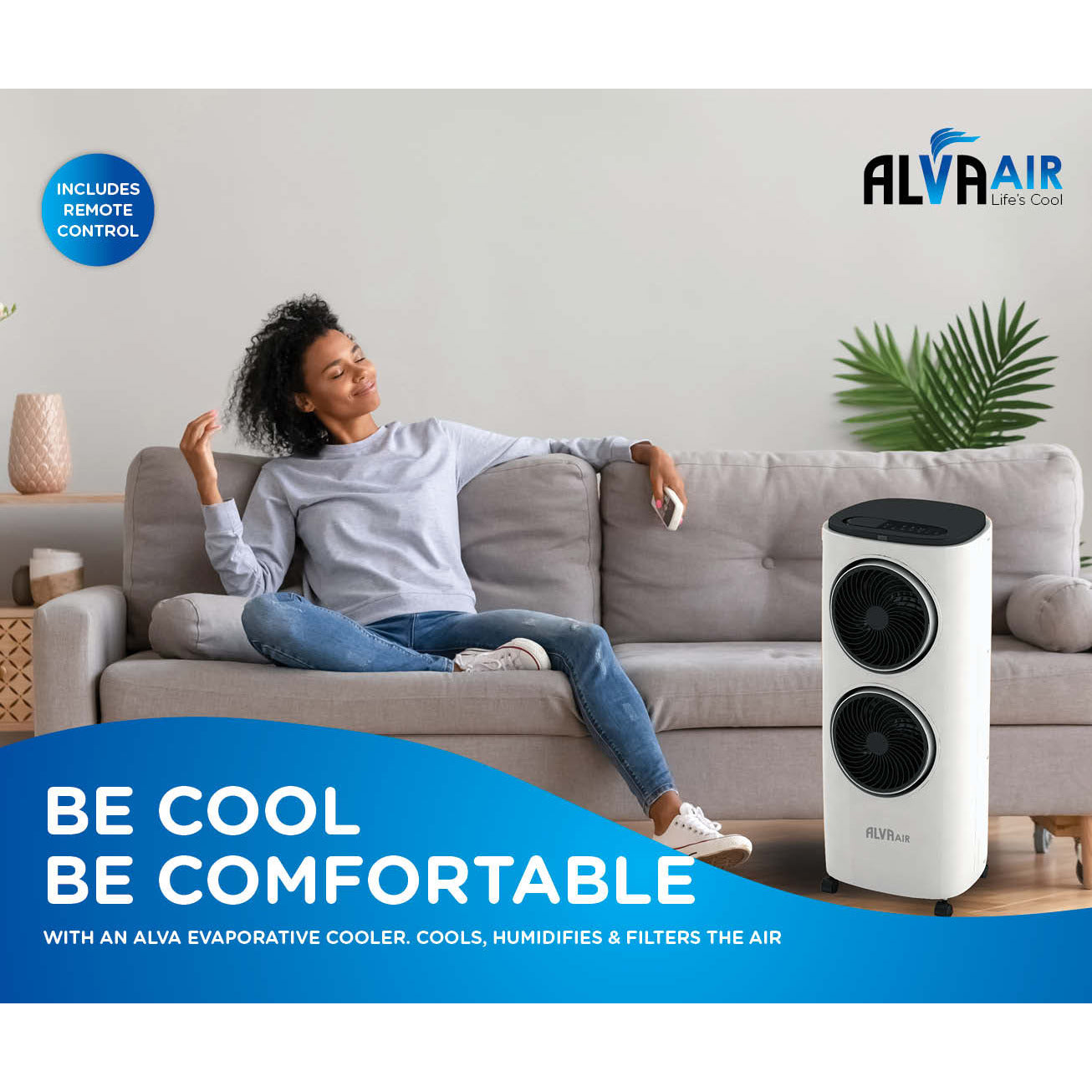 TWIN FAN EVAPORATIVE AIR COOLER WITH REMOTE CONTROL