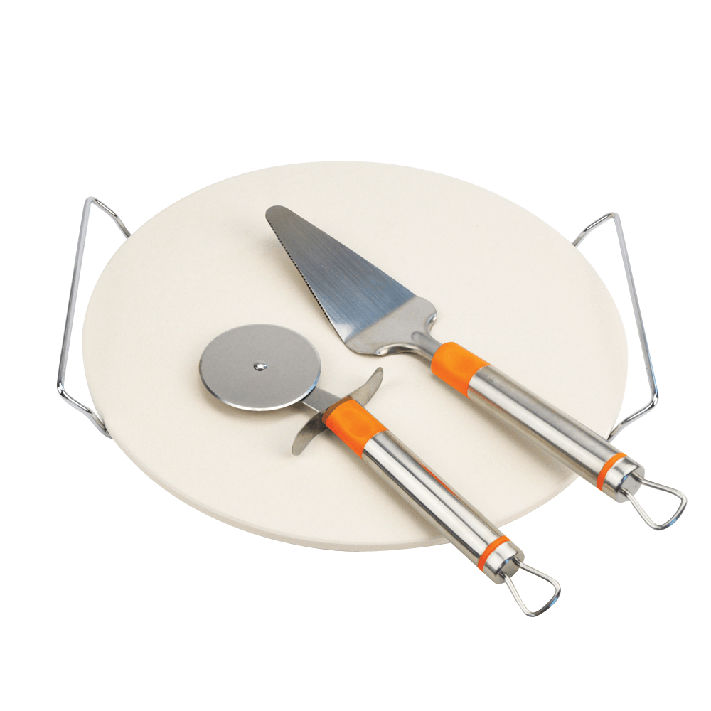 Pizza Stone Ceramic 30cm With Lifter & Cutter