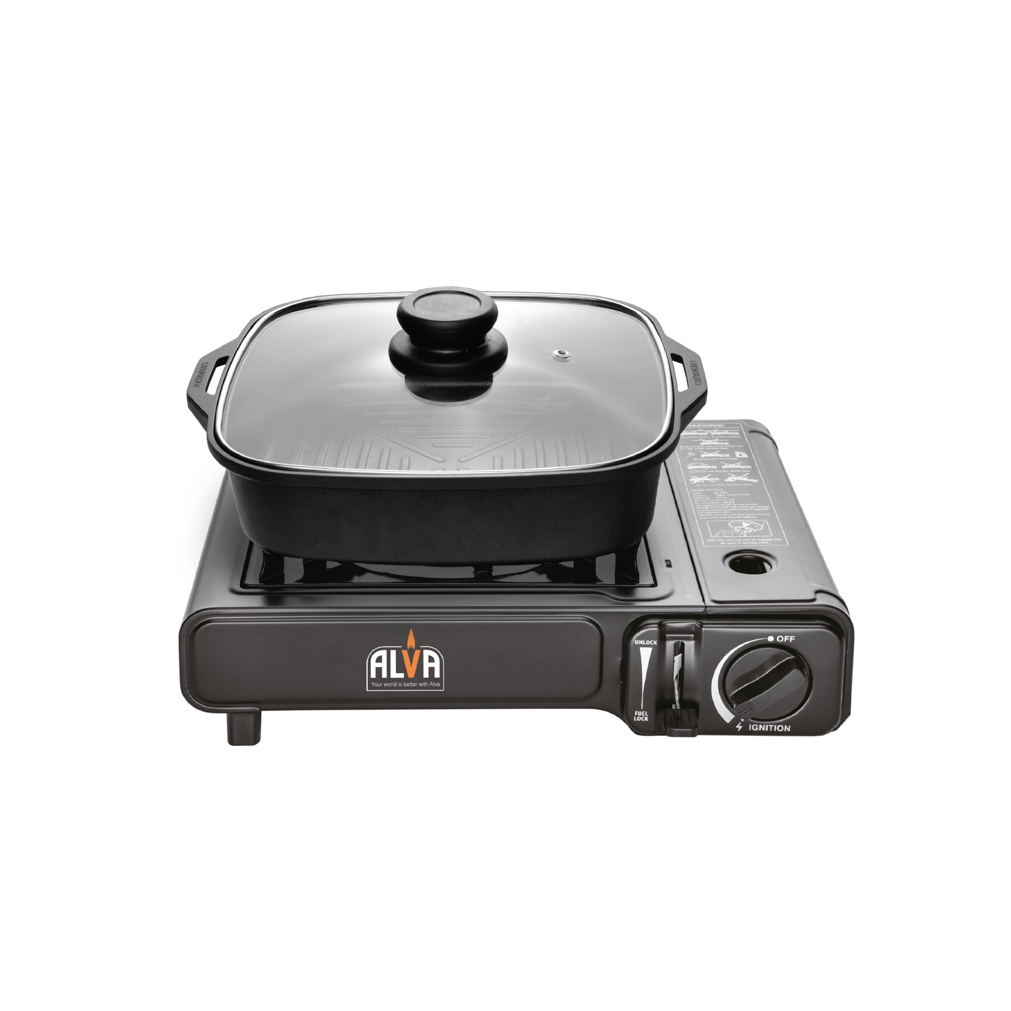 Single Burner Butane Gas Canister Stove + Cooking Pot & Lid - 1 Plate