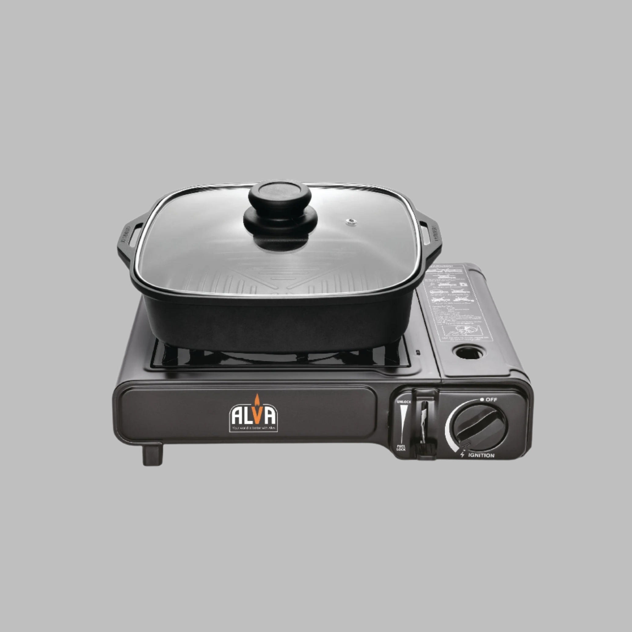 Single Burner Butane Gas Canister Stove + Cooking Pot & Lid - 1 Plate