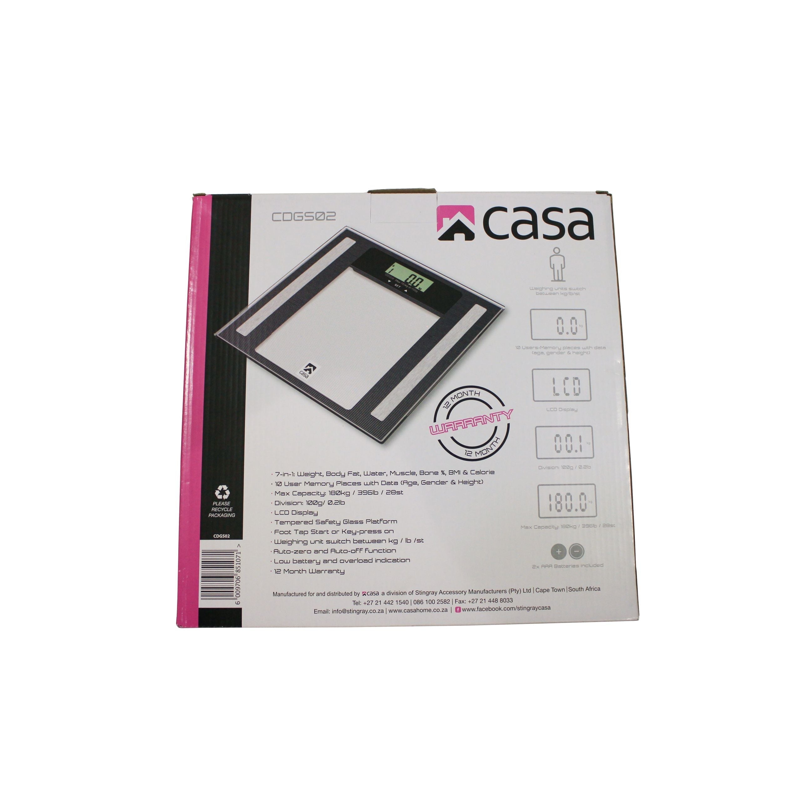 Electronic 7-In-1 Diagnostic Glass Bathroom Scale