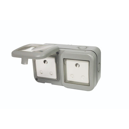 IP55 DOUBLE UNSWITCHED 16A SA OUTDOOR SOCKET (2 X 3 PIN)