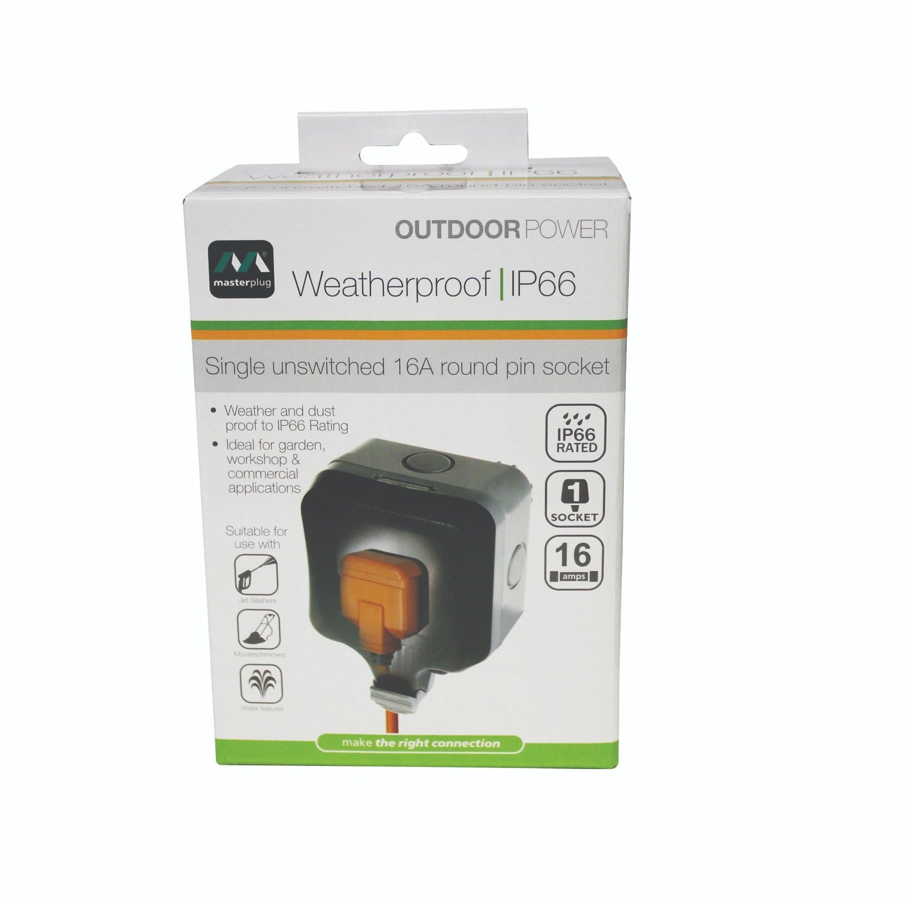 IP66 Single Unswitched 16A Sa Outdoor Socket (1 x 3 Pin)