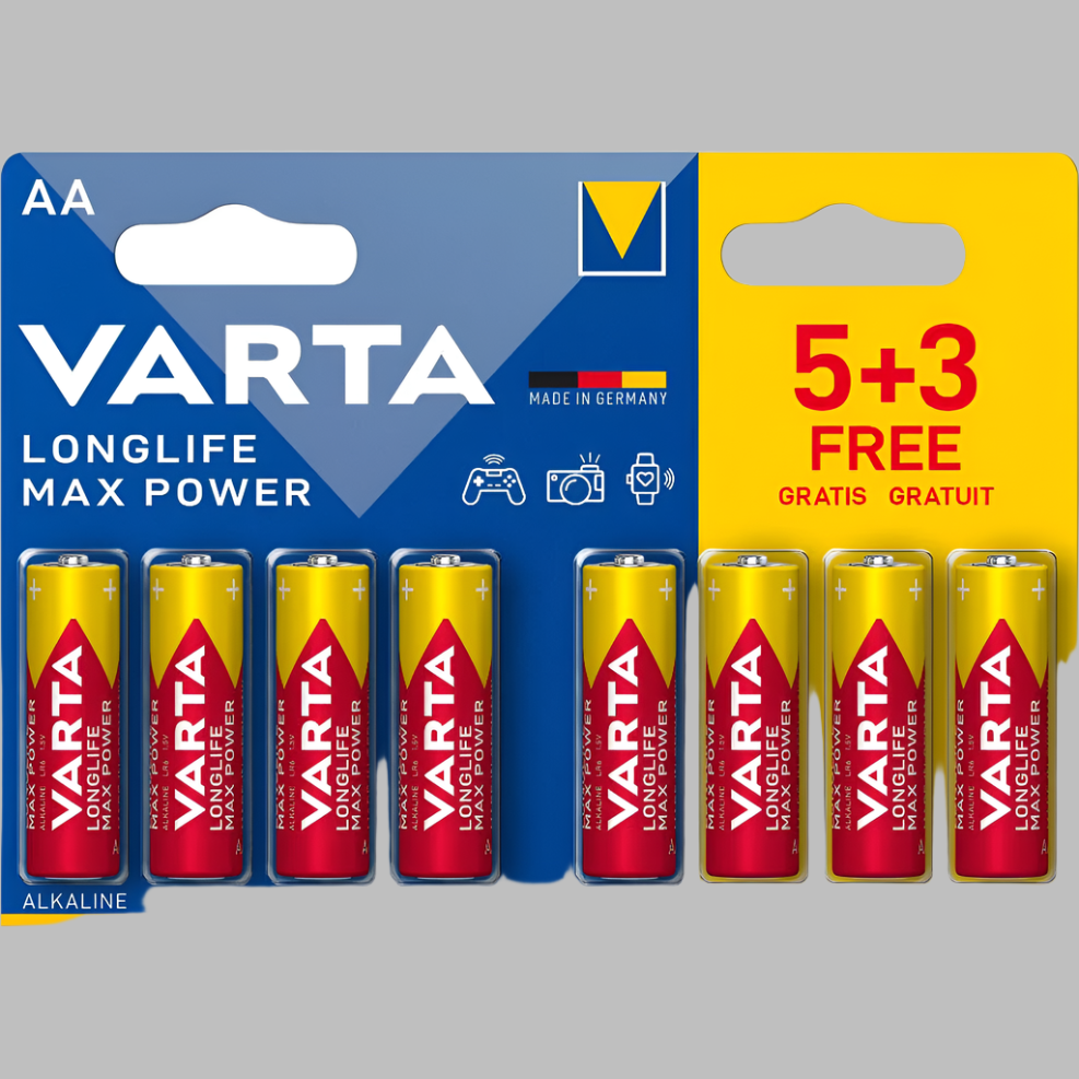 LONGLIFE MAX POWER AA BATTERIES - 8PC VALUE SET (5+3)