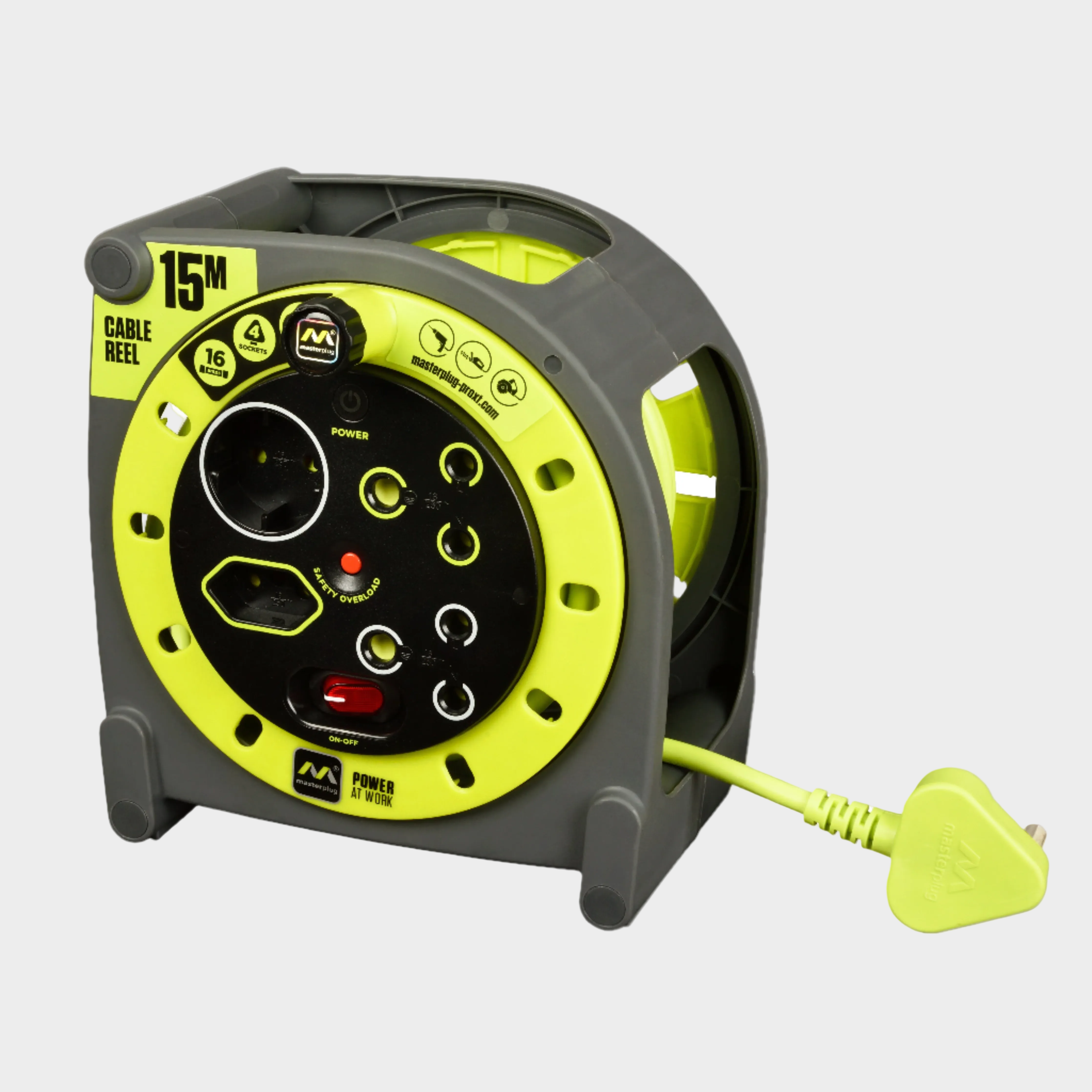 Masterplug Pro-XT 15m Extension Cable Reel | 4 Socket With Switch Masterplug Pro-XT 15m Extension Cable Reel | 4 Socket With Switch