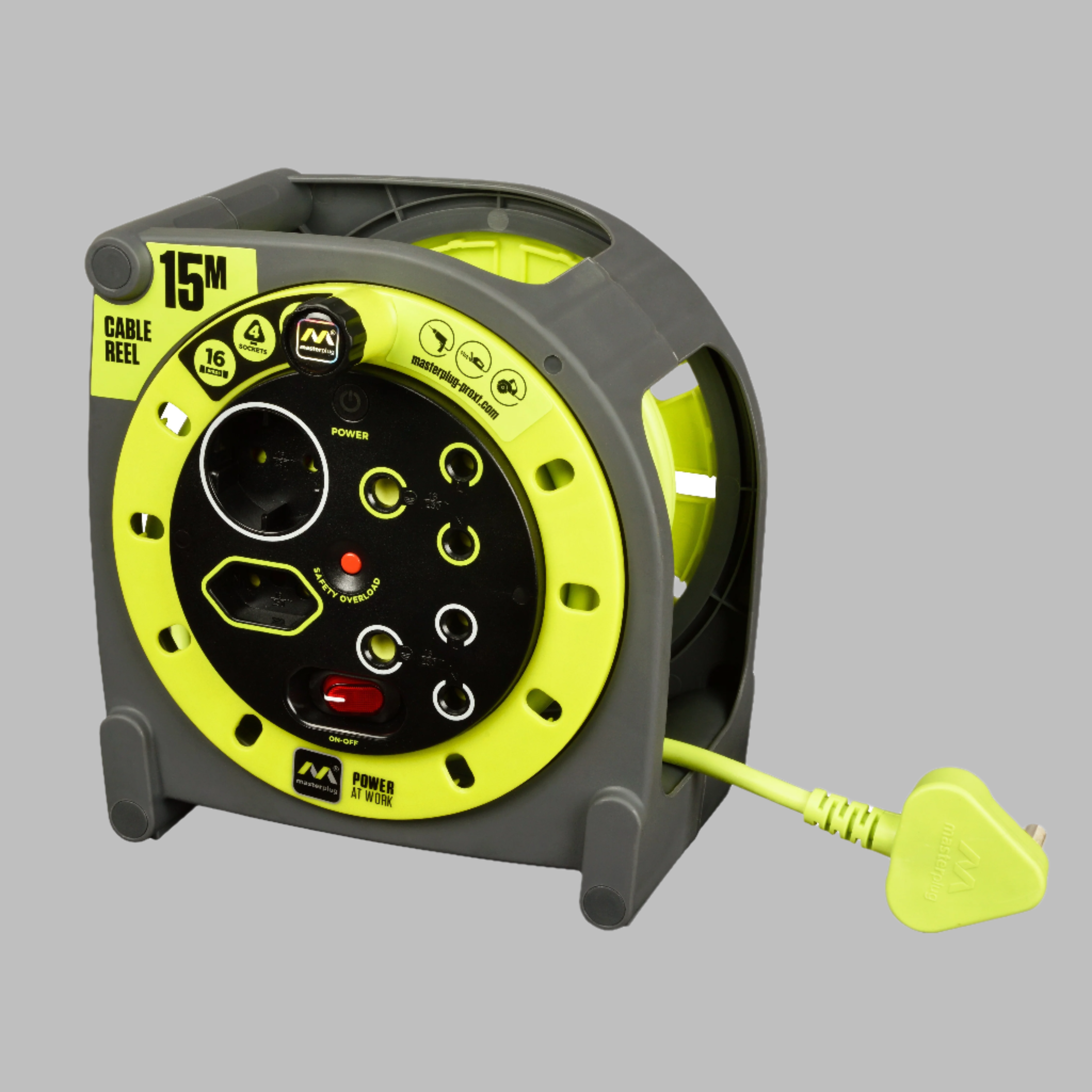 Pro-Xt 15m Medium Duty Cable Closed Reel - 4 Socket With Switch