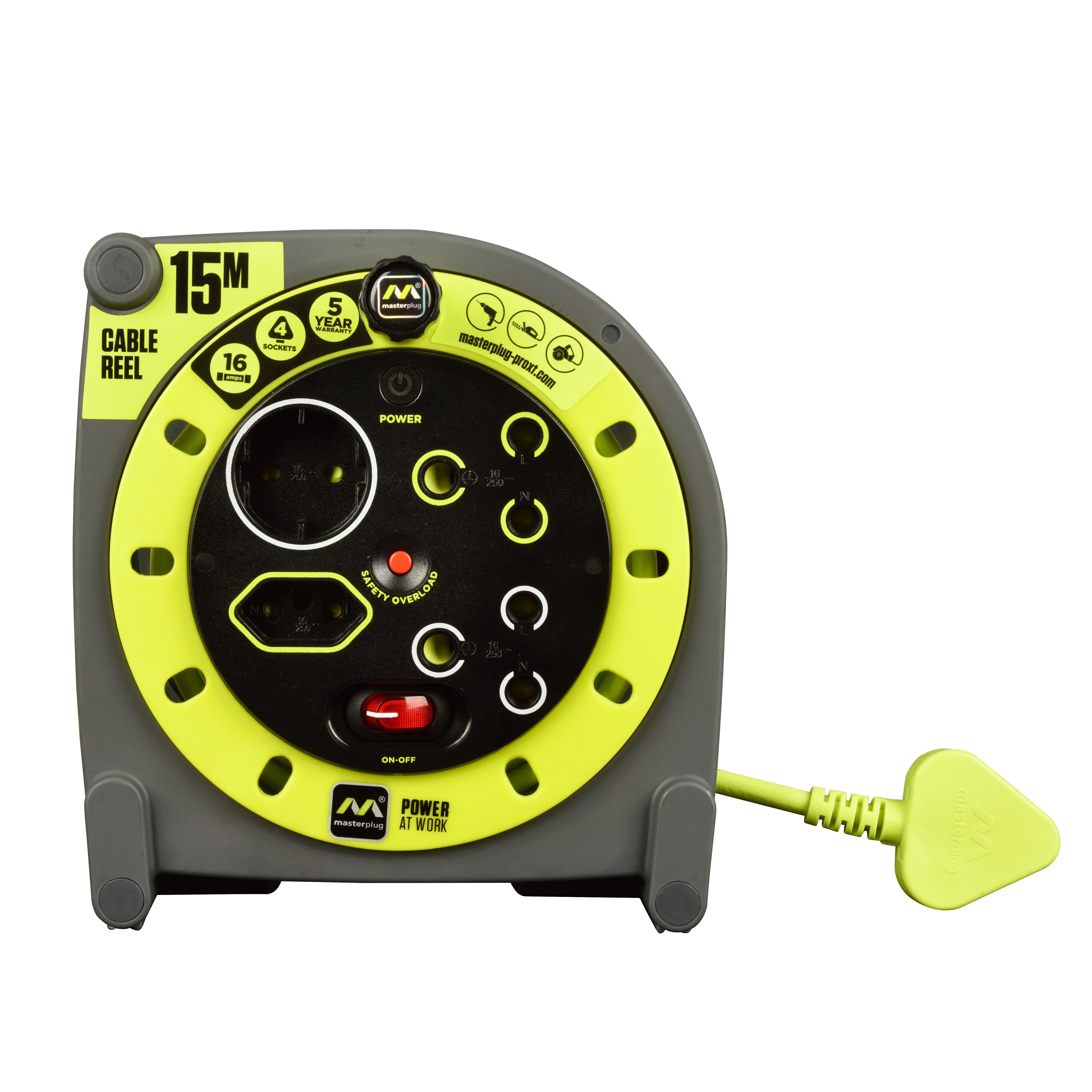 Pro-Xt 15m Medium Duty Cable Closed Reel - 4 Socket With Switch