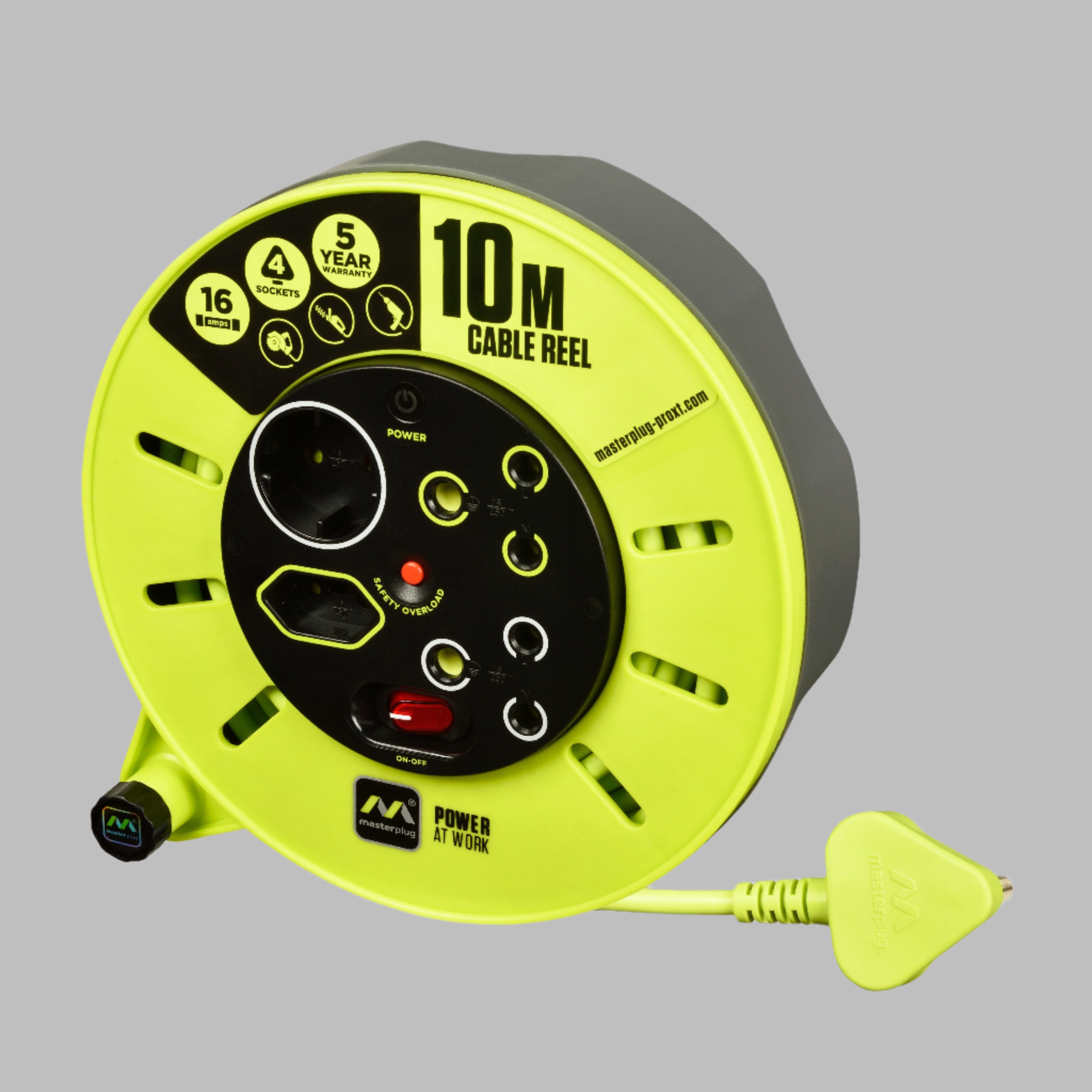 Pro-Xt 10m Medium Duty Cable Closed Reel - 4 Socket With Switch