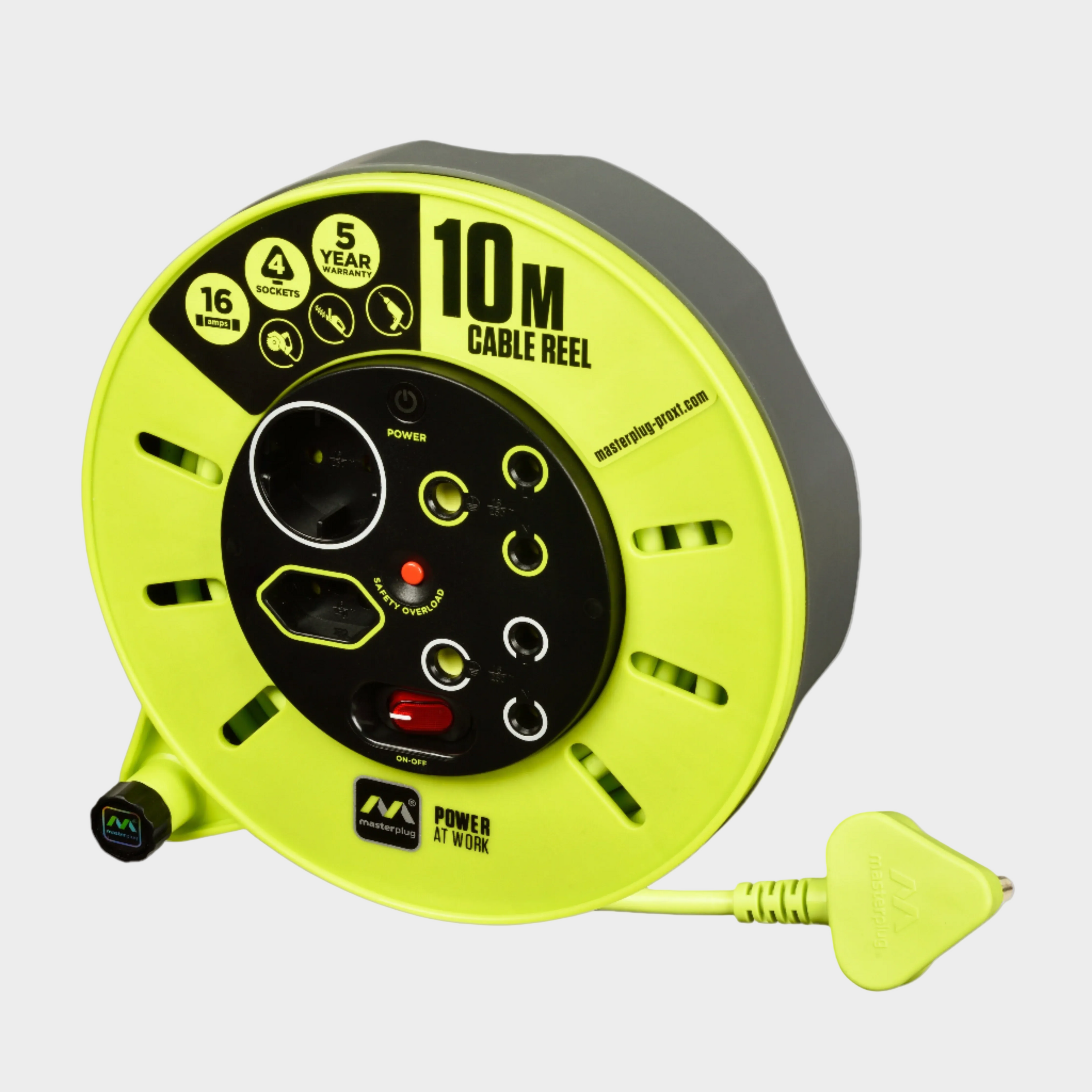Masterplug Pro-XT 10m Extension Cable Reel | 4 Socket With Switch