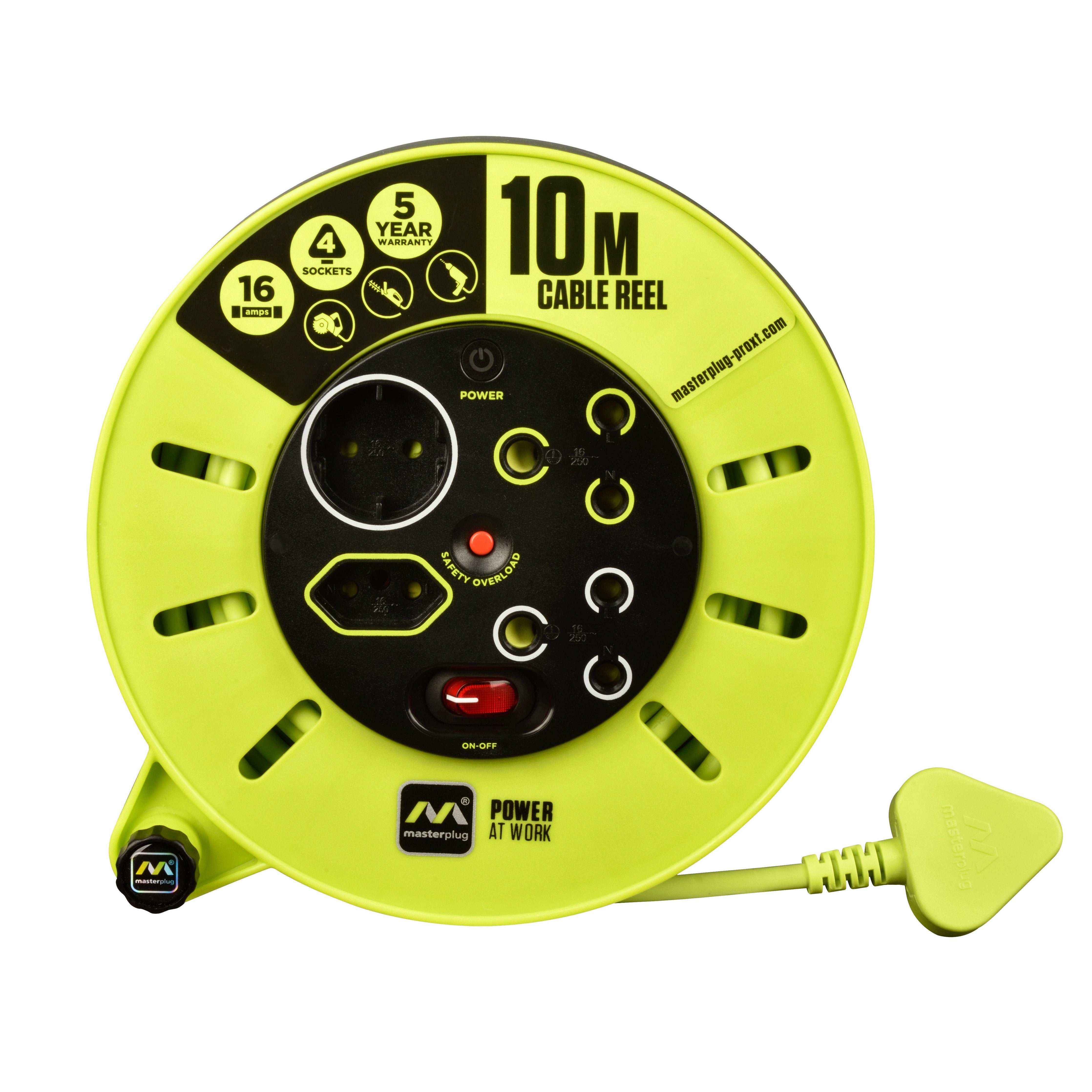 Pro-Xt 10m Medium Duty Cable Closed Reel - 4 Socket With Switch
