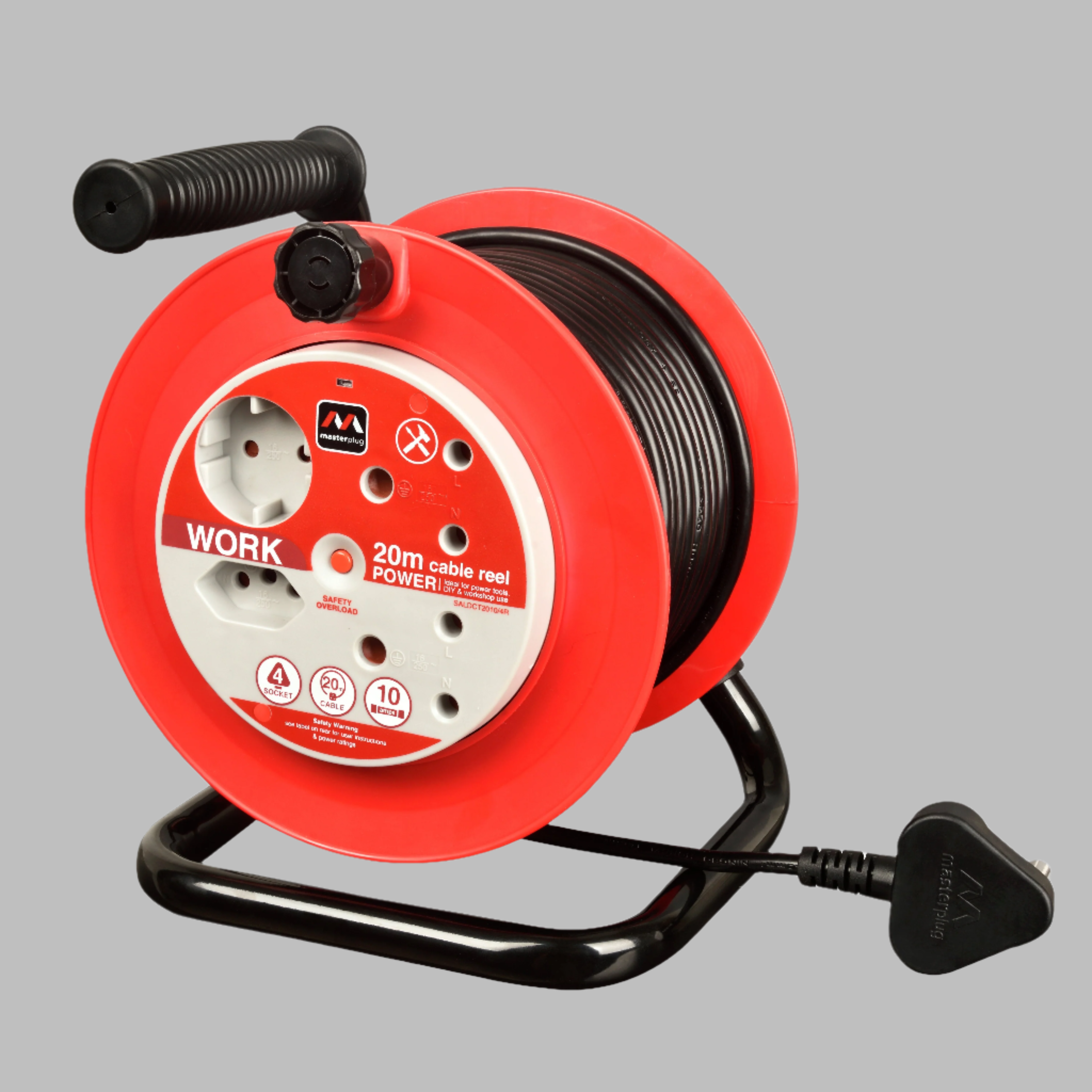 Light Duty 20m Cable Open Reel - 4 Socket Without Switch