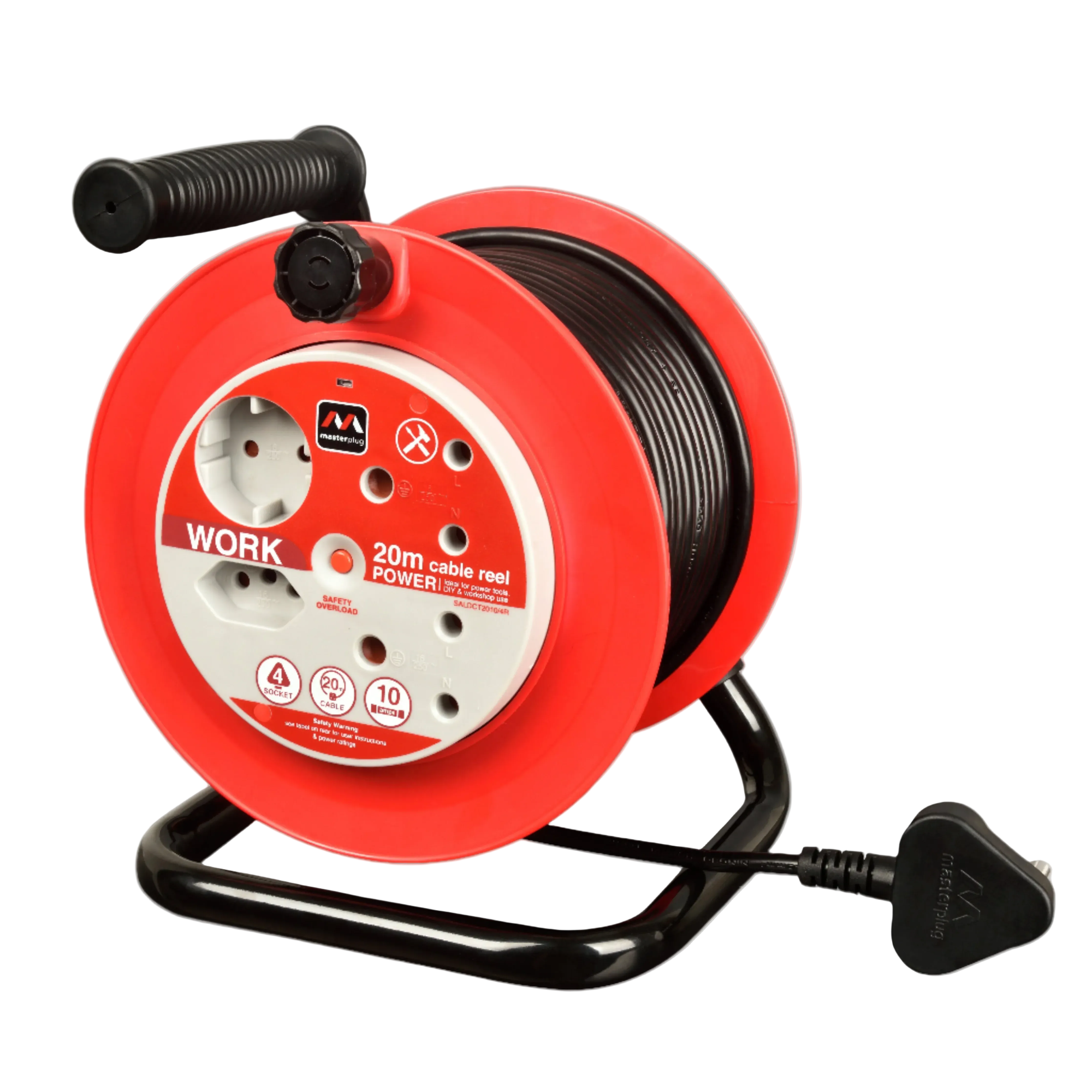 Light Duty 20m Extension Cable Reel - 4 Socket Without Switch