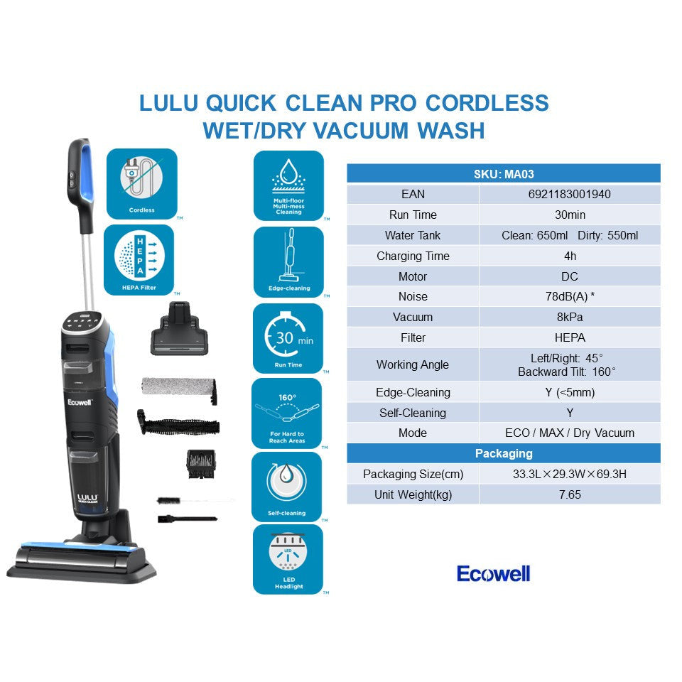 Lulu - Quick Clean Pro - Cordless Wet/Dry Vacuum & Wash