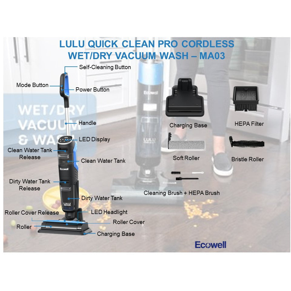 Lulu - Quick Clean Pro - Cordless Wet/Dry Vacuum & Wash