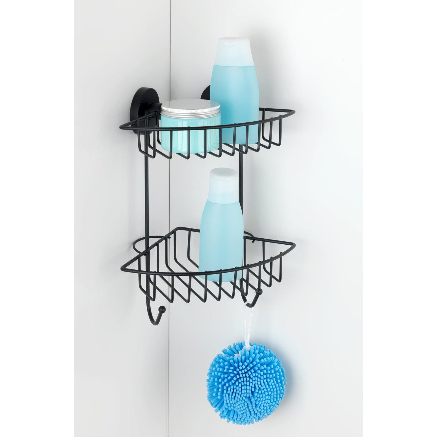 VACUUM-LOC® 2-TIER CORNER RACK BARI - BLACK - WALL SHELF - NO DRILLING