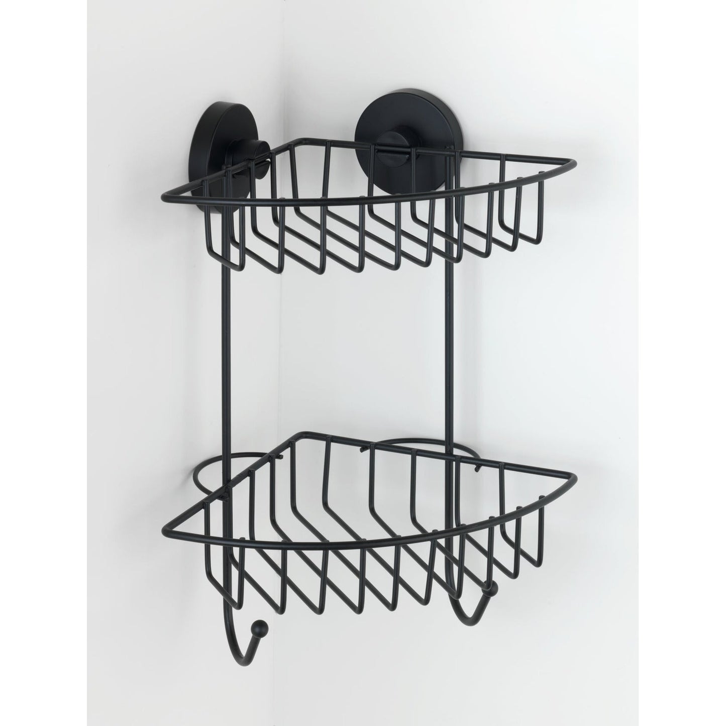 VACUUM-LOC® 2-TIER CORNER RACK BARI - BLACK - WALL SHELF - NO DRILLING