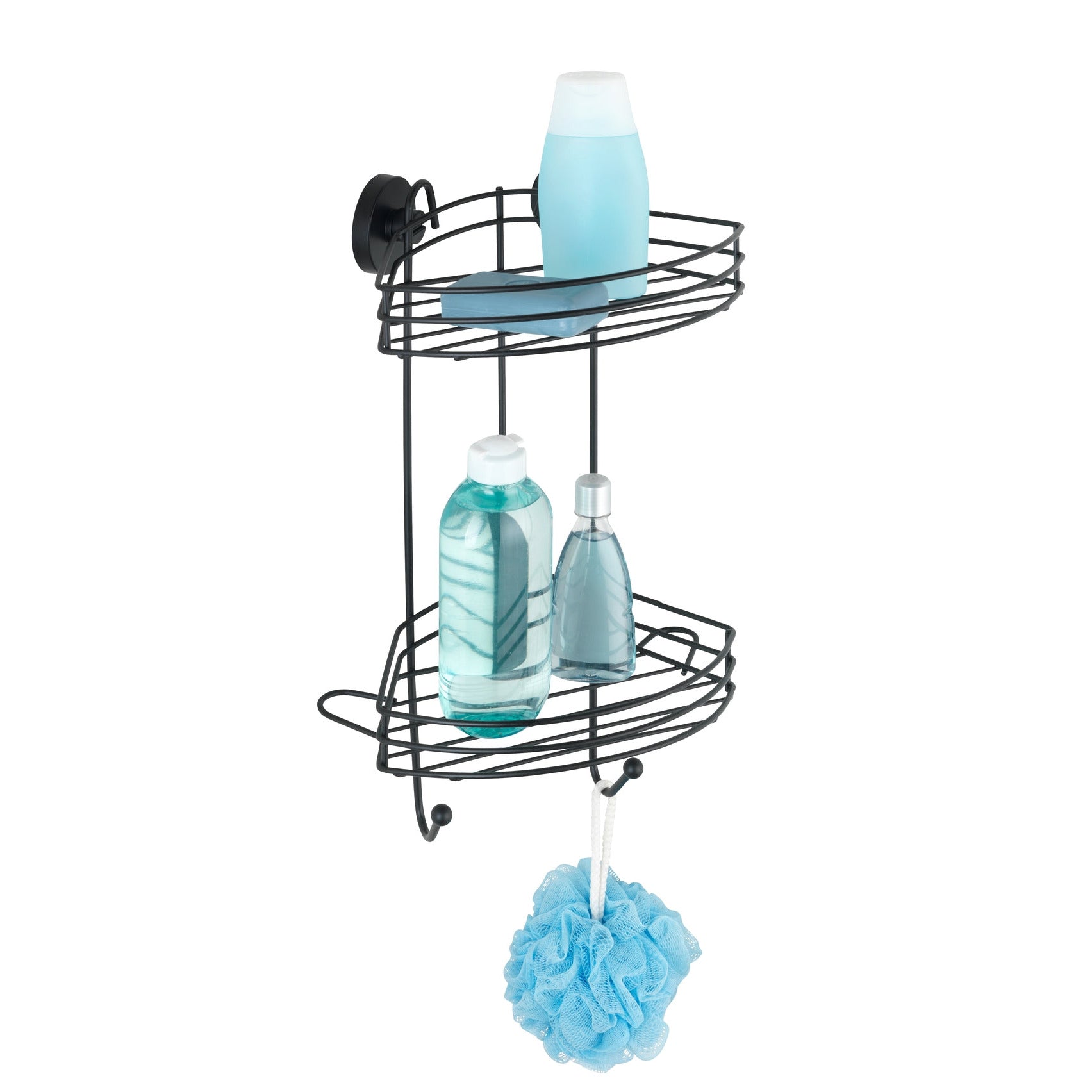 Vacuum-Locâ® 2-Tier Corner Rack - Black - Wall Shelf - No Drilling