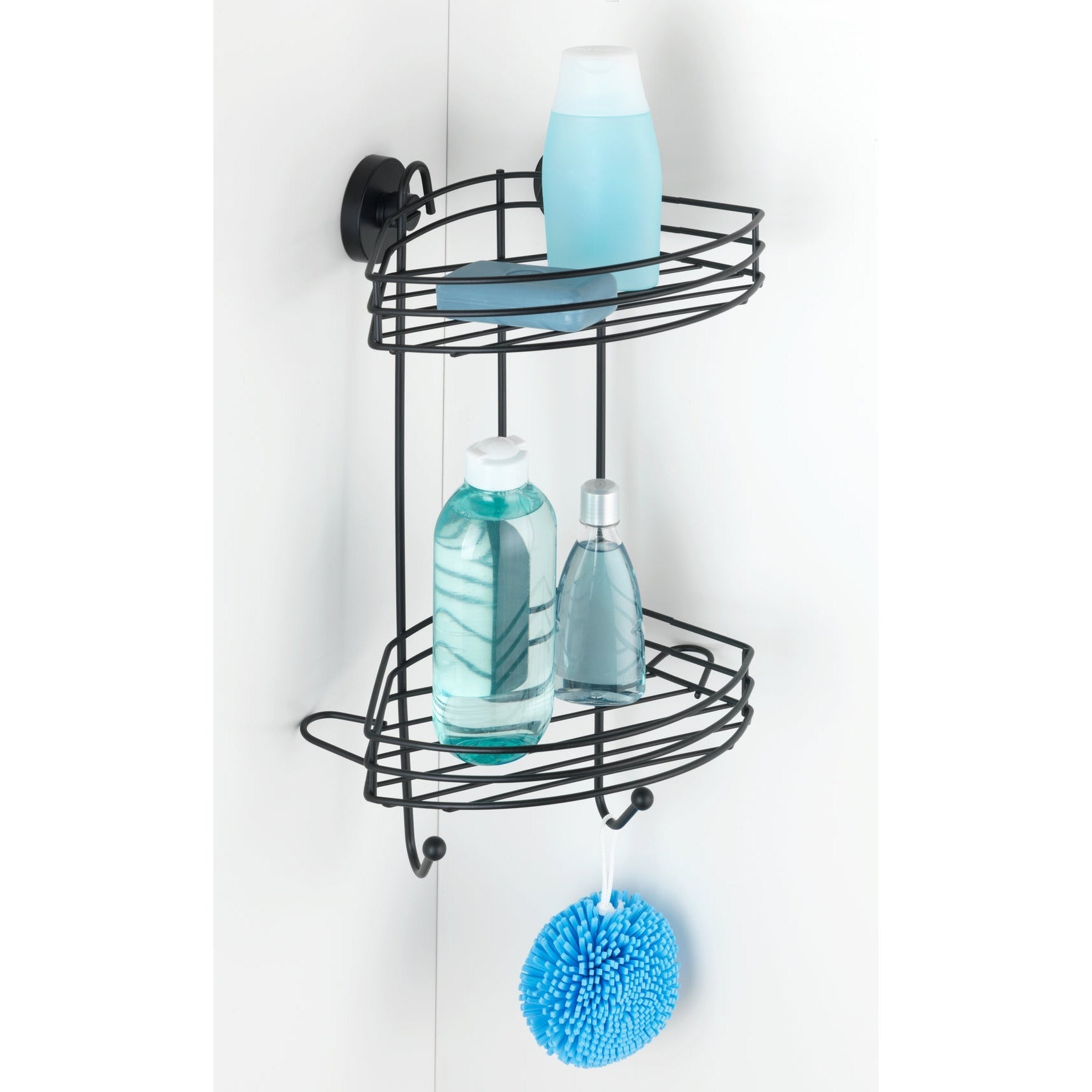 Vacuum-Locâ® 2-Tier Corner Rack - Black - Wall Shelf - No Drilling