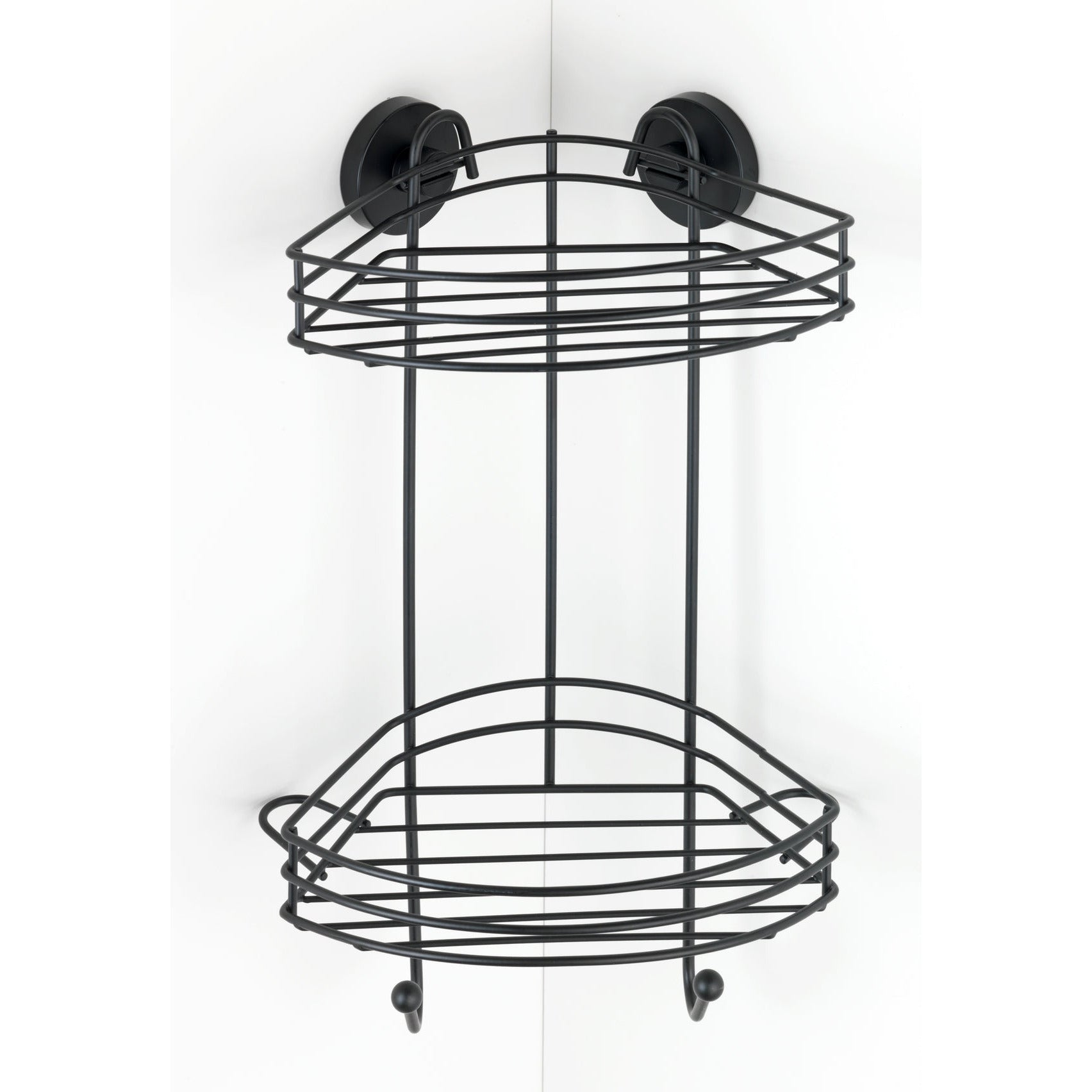 Vacuum-Locâ® 2-Tier Corner Rack - Black - Wall Shelf - No Drilling
