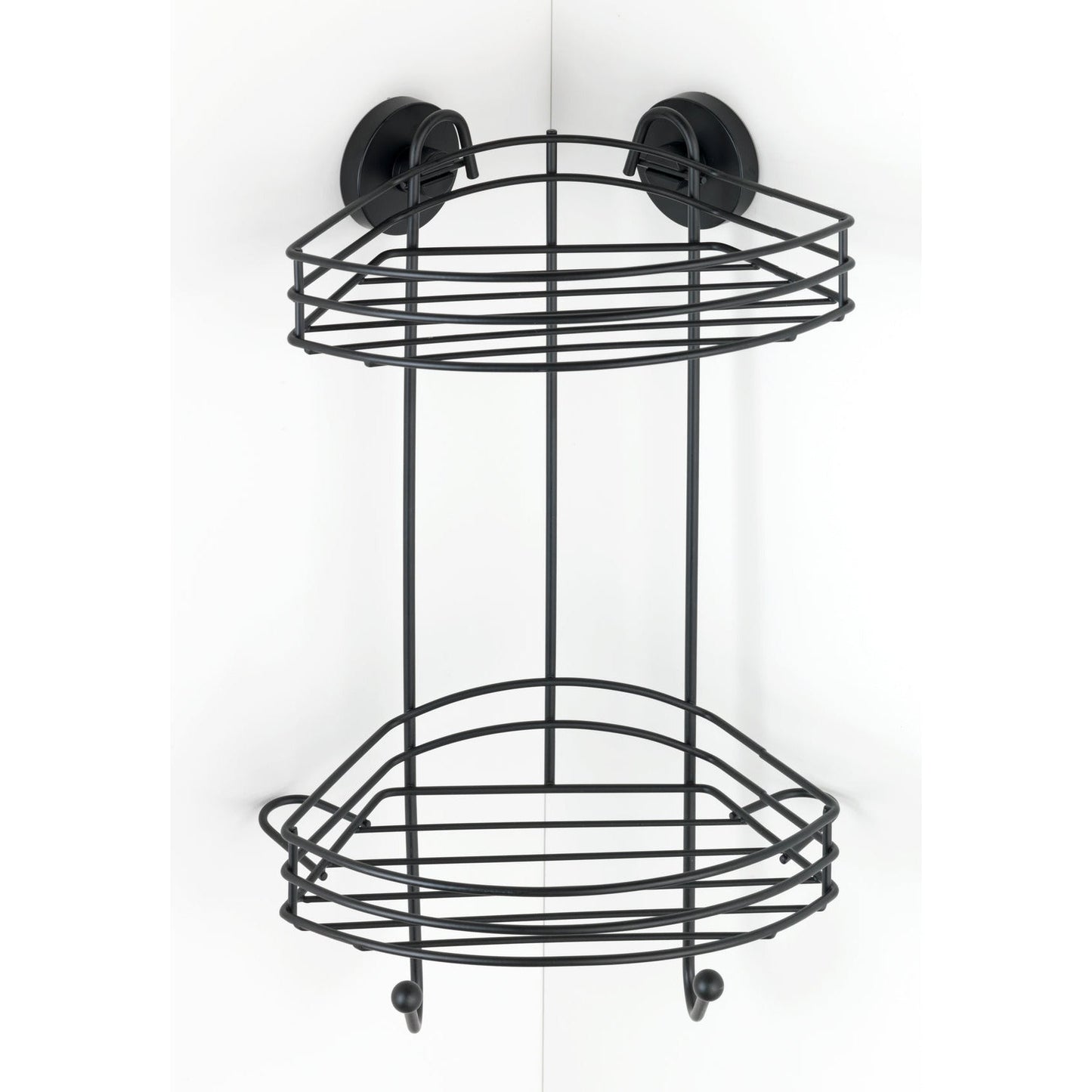 VACUUM-LOC® 2-TIER CORNER RACK - BLACK - WALL SHELF - NO DRILLING