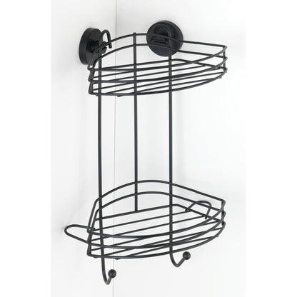 VACUUM-LOC® 2-TIER CORNER RACK - BLACK - WALL SHELF - NO DRILLING