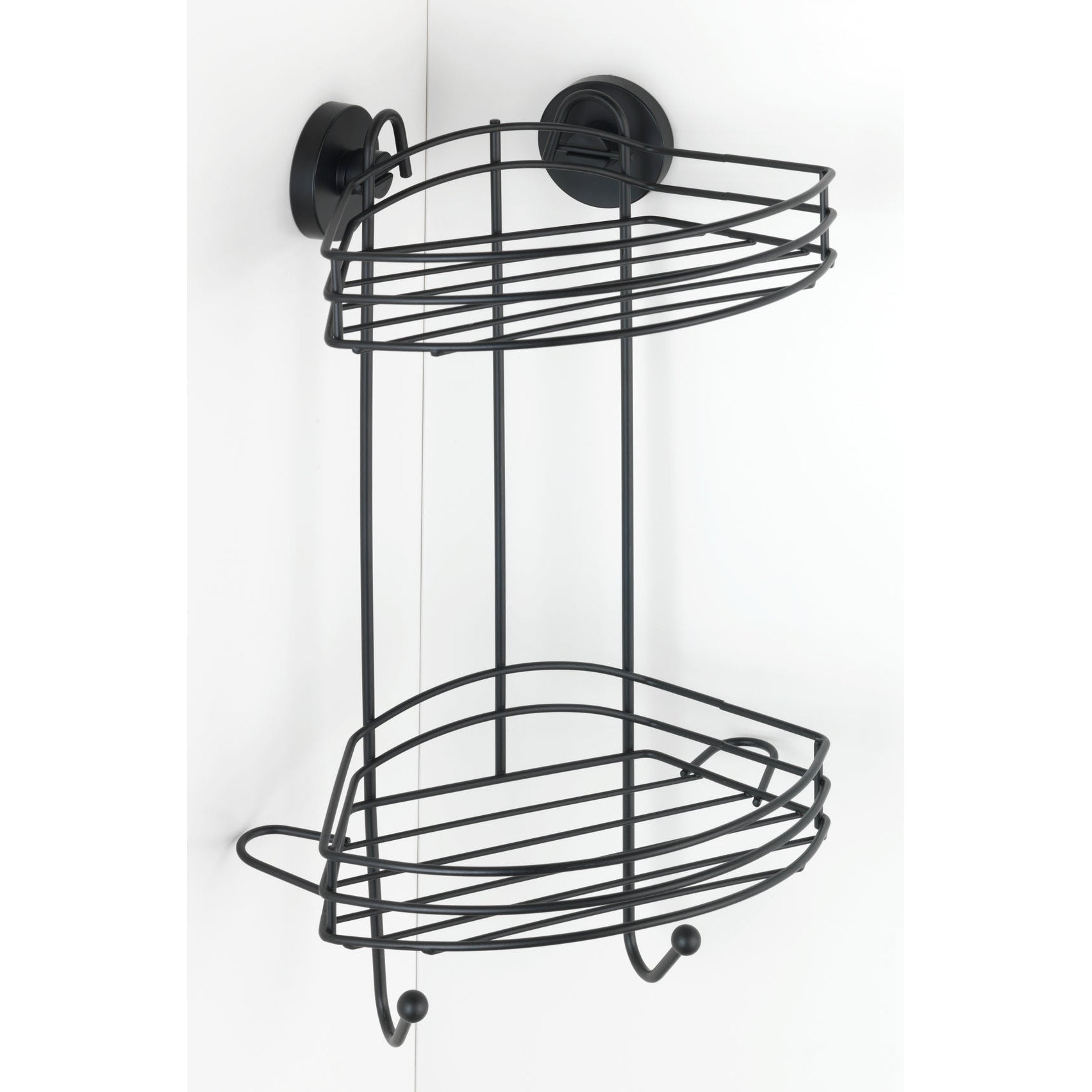 Vacuum-Locâ® 2-Tier Corner Rack - Black - Wall Shelf - No Drilling