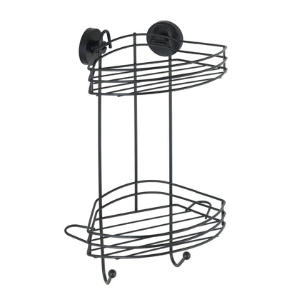 VACUUM-LOC® 2-TIER CORNER RACK - BLACK - WALL SHELF - NO DRILLING