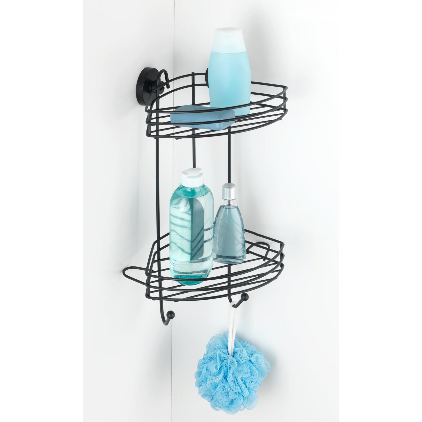 Vacuum-Locâ® 2-Tier Corner Rack - Black - Wall Shelf - No Drilling