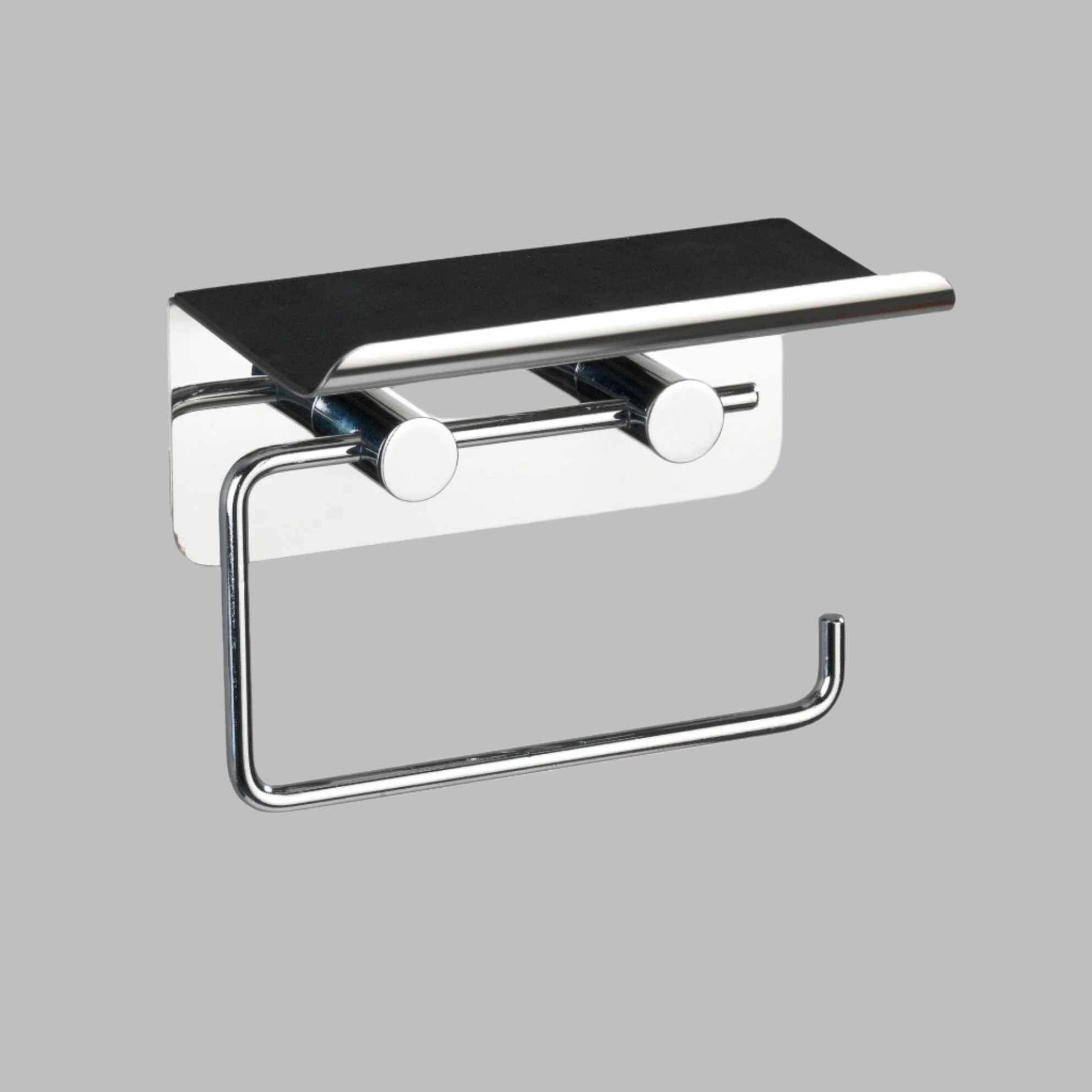TOILET PAPER HOLDER WITH SHELF - STAINLESS STEEL