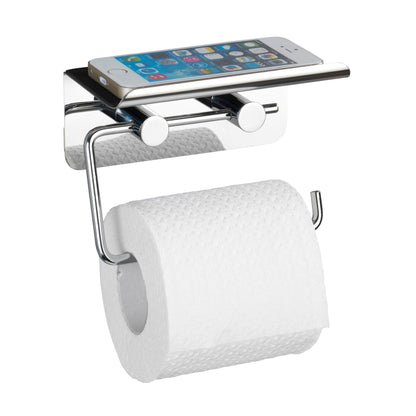 TOILET PAPER HOLDER WITH SHELF - STAINLESS STEEL