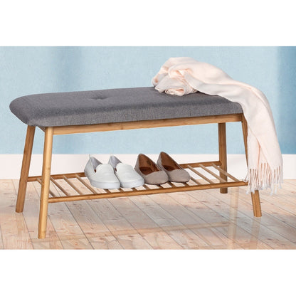 SHOE BENCH WITH CUSHION - BAHARI RANGE - BAMBOO GREY