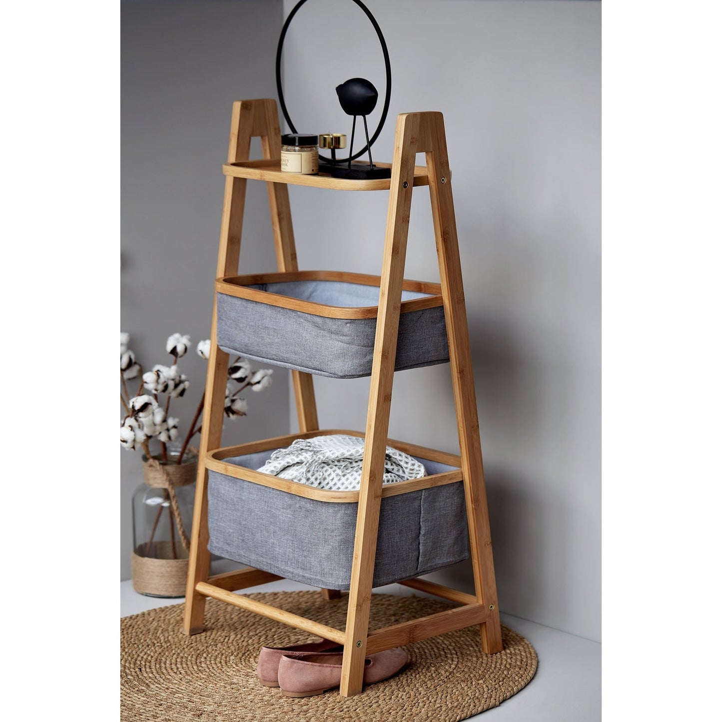 BAHARI SHELF UNIT WITH 2 BASKETS - BAMBOO