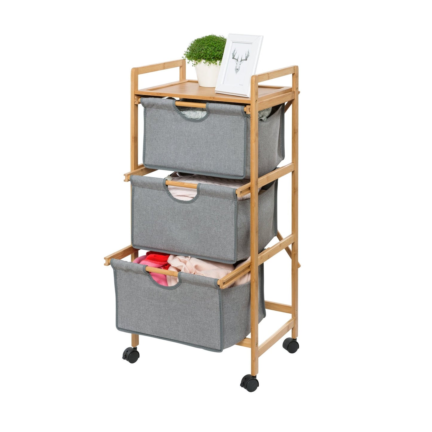 LAUNDRY TROLLEY - 3 DRAWER - BAHARI RANGE - BAMBOO GREY