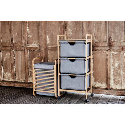 LAUNDRY TROLLEY - 3 DRAWER - BAHARI RANGE - BAMBOO GREY