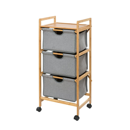 LAUNDRY TROLLEY - 3 DRAWER - BAHARI RANGE - BAMBOO GREY