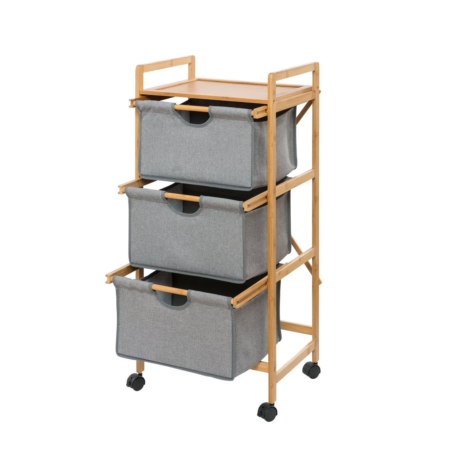 LAUNDRY TROLLEY - 3 DRAWER - BAHARI RANGE - BAMBOO GREY